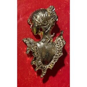 STUNNINGLY LOVELY VICTORIAN GOLD Plated LADY PIN RHINESTONES in Hair RARE!!